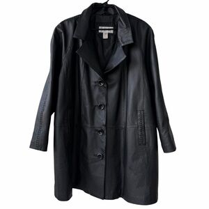 Veranesi Women’s Black Leather Coat with Braided details  plus size 24w